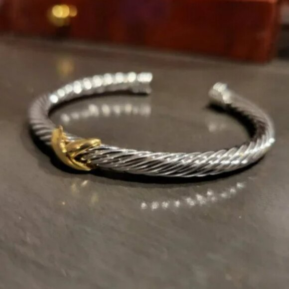 David Yurman 14k Gold X Classic Cable Station Bracelet 5mm - Picture 1 of 5